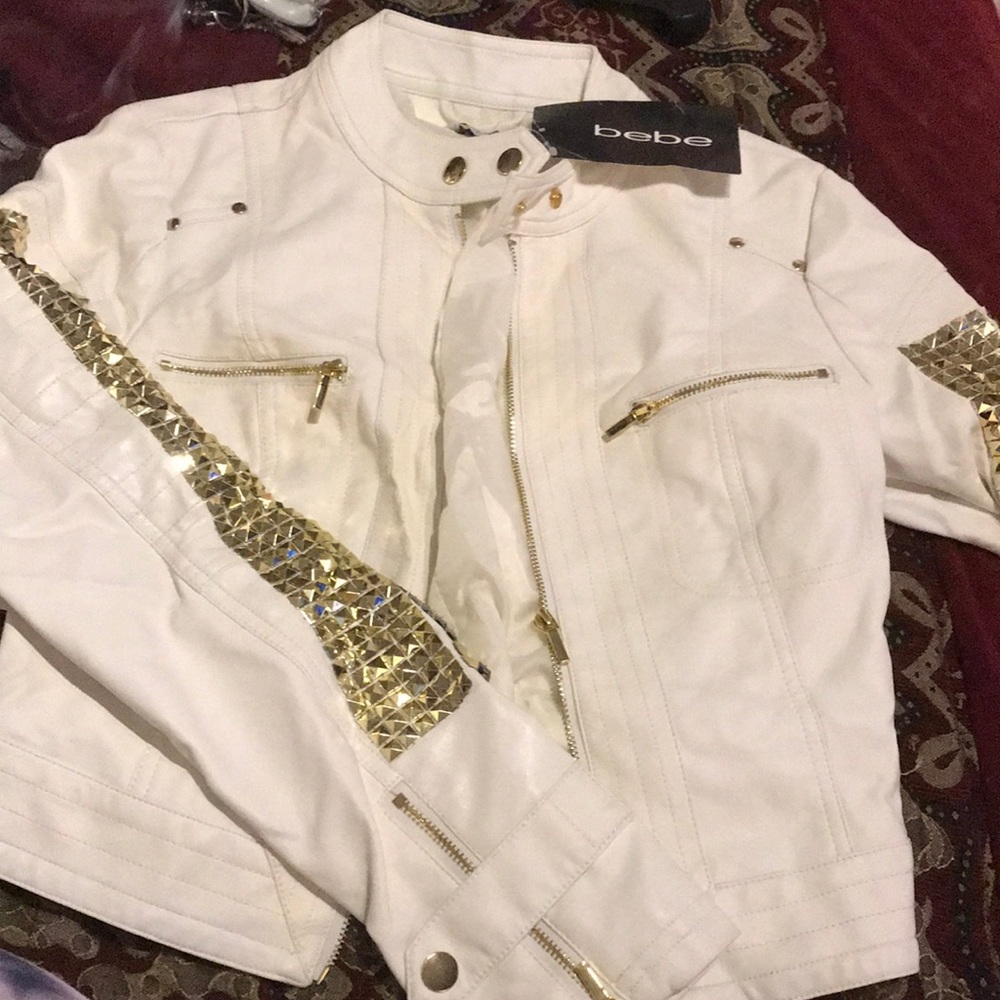 Brand new leather Bebe jacket with gold studs
